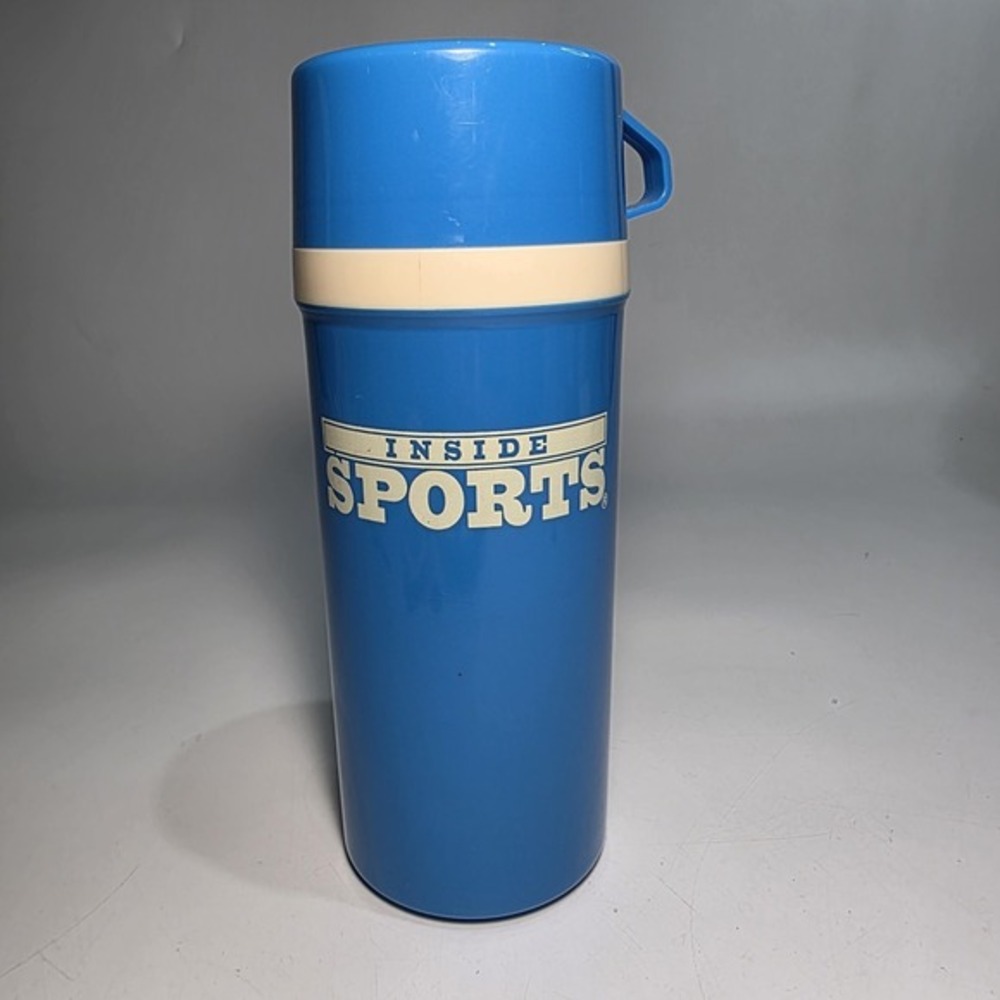 Vintage Blue Aladdin Thermos INSIDE SPORTS Wide‎ Mouth With Lid & Stopper Retro
